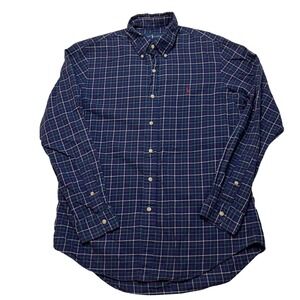 Ralph Lauren Button Down Shirt Mens M Blue Plaid Long Sleeve Cotton Classic Fit